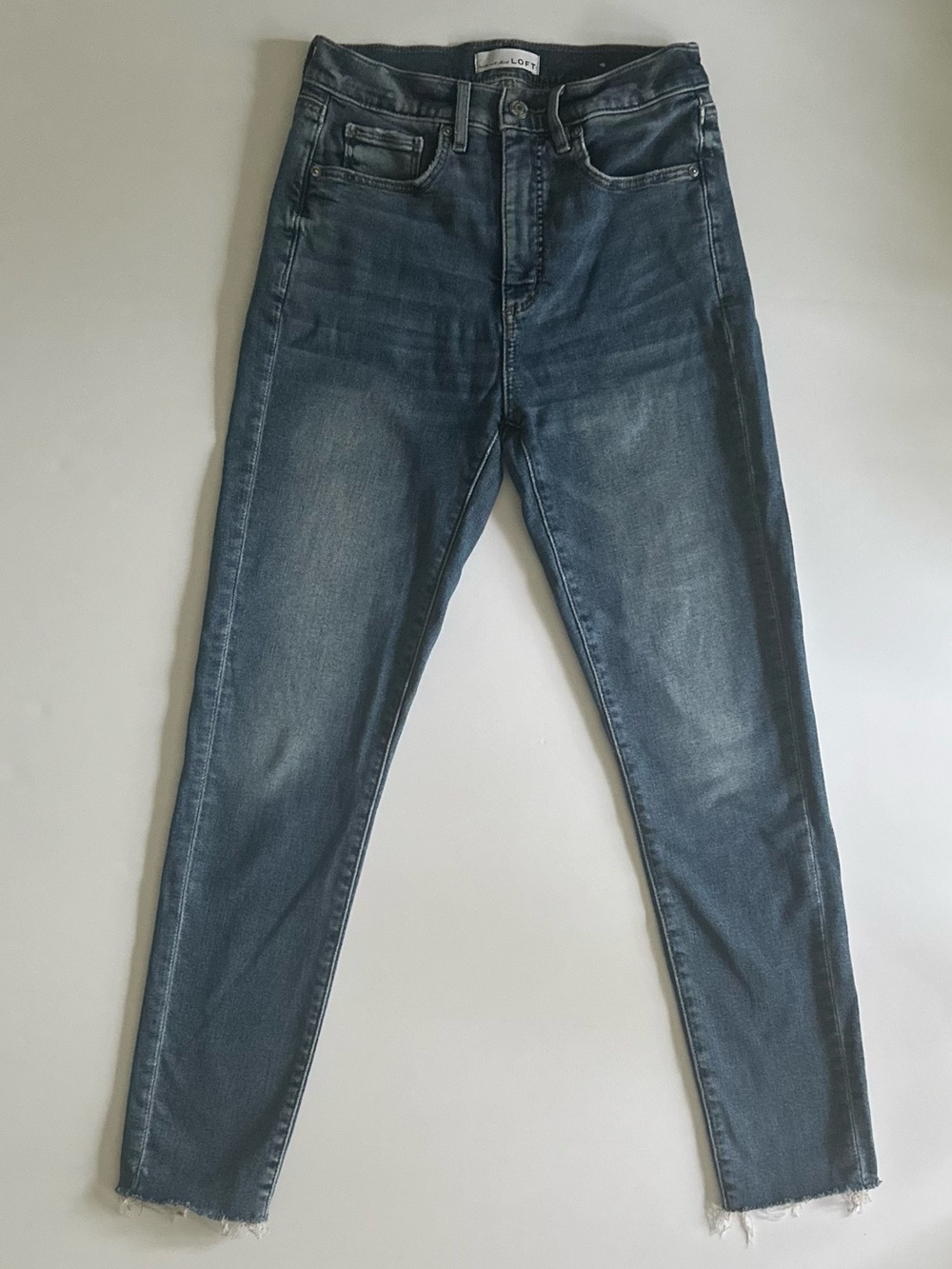 LOFT Modern Skinny Jeans Raw Frayed Hem Medium Wash